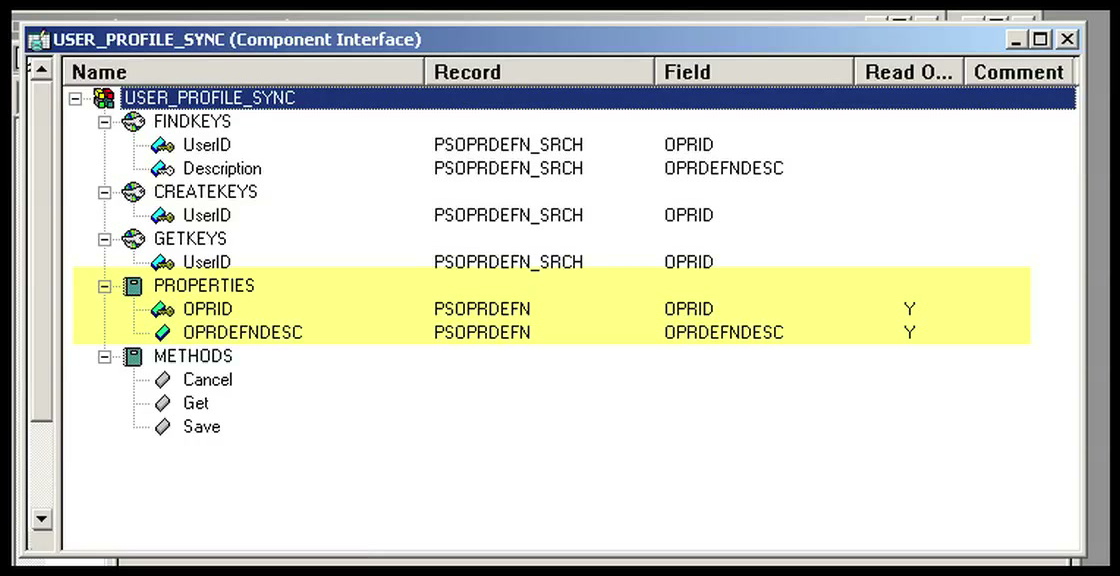 USER_PROFILE_SYNC in Application Designer exposing only OPRID and OPRDEFNDESC read-only properties