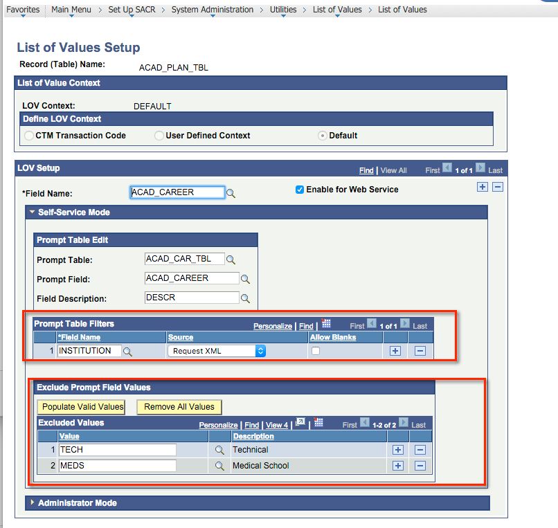 LOV Setup with Filters