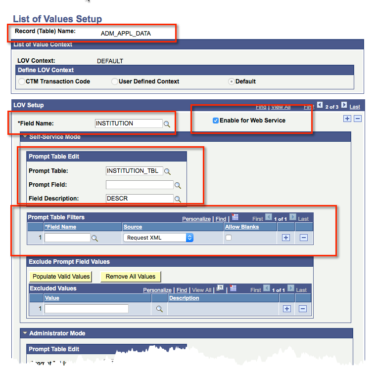 LOV Setup for Institution